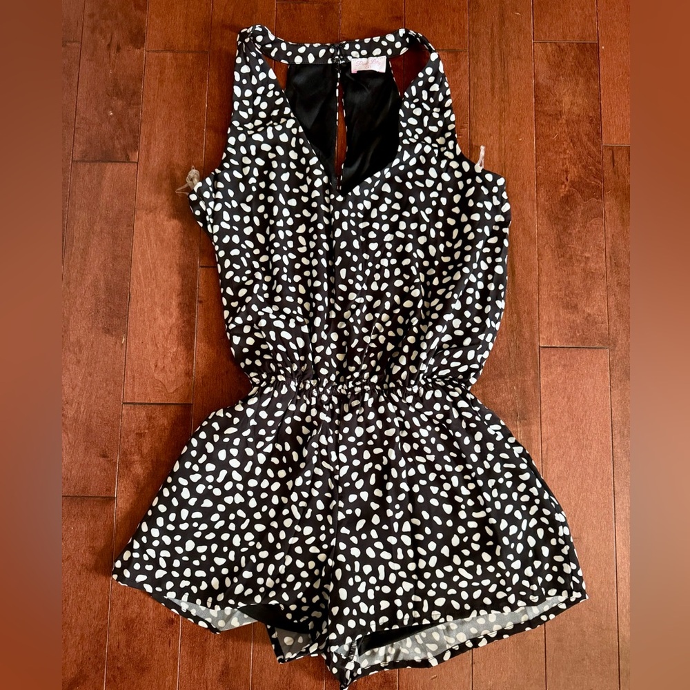 Pink Lily Black and White Polka Dot Romper